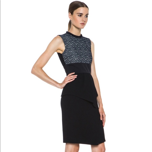 Proenza Schouler Wool-Crepe & Lace Peplum Dress Size 4 - Picture 7 of 16